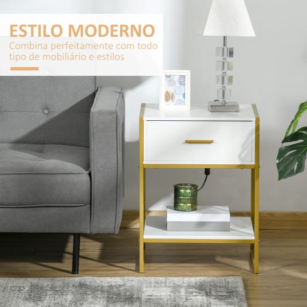 Mesa de Cabeceira Mesa Auxiliar com 1 Gaveta e Prateleira de Armazenamento para Dormitórios Sala de Estar Escritório Estilo Moderno 45x40x60cm Branco