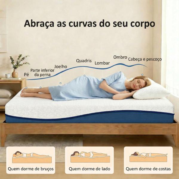 Colchão 190x135 cm Espessura 20 cm Colchão Viscoelástico com Chá Verde Firmeza Média Cama Refrescante com Espuma de Gel