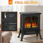 Lareira Elétrica 900/1800W com Efeito Chama 3D 2 Níveis de Potência Termóstato Ajustável para 15 - 30 ㎡ 39x24x48 cm Preto