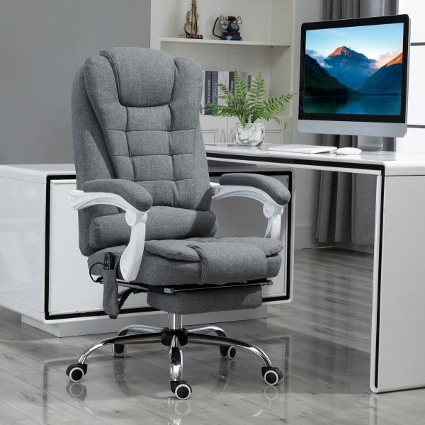 Cadeira de Massagem com 6 Pontos de Massagem Reclinável com Altura Ajustável e Função de Aquecimento 65x70x111 - 119 cm Cinza