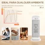 Aquecedor Elétrico de Baixo Consumo 2000W PTC com 4 Modos Termóstato Regulável Oscilação de 55° 20x20x49 cm Branco