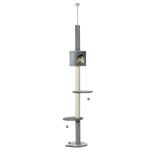 Árvore Arranhador para Gatos para Fixar ao Teto Altura Ajustável 229 - 235cm 260 - 266cm com Plataformas Caverna Postes de Sisal Bolas Penduradas 40x40x217 cm Cinza Claro