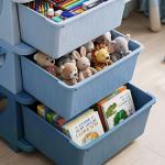 Organizador de Brinquedos com 4 Gavetas Torre de Arrumação para Crianças +3 Anos Cantos Arredondados e Pegas 37x37x76 cm Azul