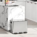 Balde de Lixo de Cozinha com 3 Compartimentos 3x10L com Pedais Tampas com Fechamento Suave e Cubo Amovível 49,6x34,5x38,6 cm Prata