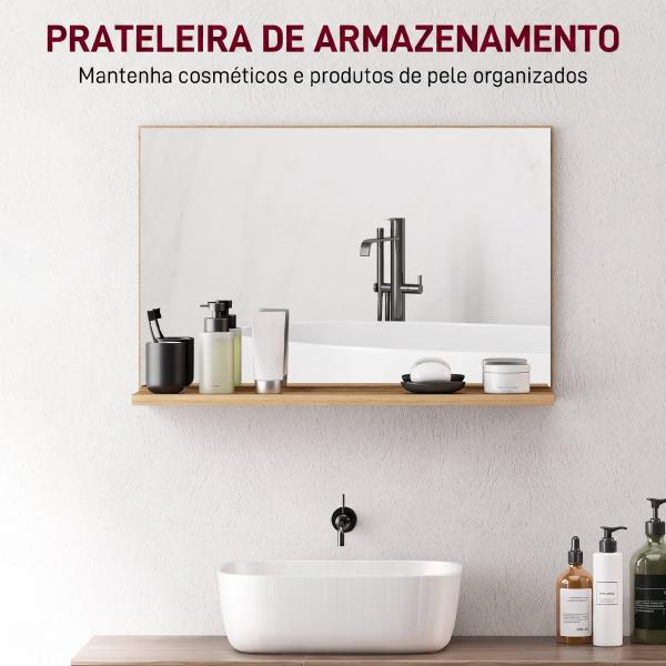 Espelho de Casa de Banho de Parede com Prateleira Aberta Estilo Moderno para Hall de Entrada e Corredor 60x12x40 cm Madeira Natural