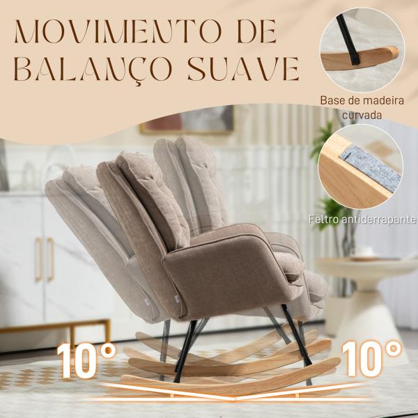 Poltrona de Baloiço Moderna Estofada em Chenilha Poltrona de Lactância com Encosto Largo 71x98,5x97 cm Castanho