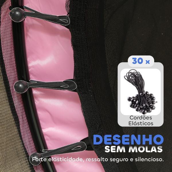 Trampolim para Crianças com Rede de Segurança e Estrutura de Aço para Interiores e Exteriores Carga 50kg Ø140x190 cm Rosa