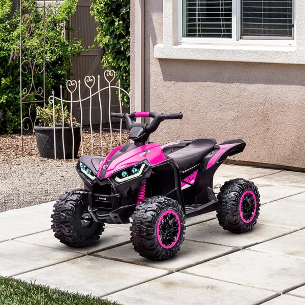 Quadriciclo Elétrico para Crianças de 3 - 5 Anos Veículo Eléctrico a Bateria 12V com 2 Motores 83x53x55,5 cm Rosa