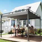 Pérgola com Telhado Retrátil Pérgola de 3x3 m com Fecho Magnético Proteção UV30+ Pérgola para Jardim Cinzento