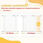 Barreira de Segurança para Cães 74 - 94 cm com Extensão, Montagem por Pressão e Bloqueio Duplo, Branco
