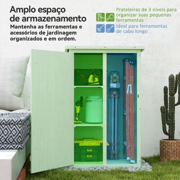 Armário de Jardim em Madeira para Exterior com 2 Prateleiras e Telhado de Asfalto 75x56x115 cm Verde