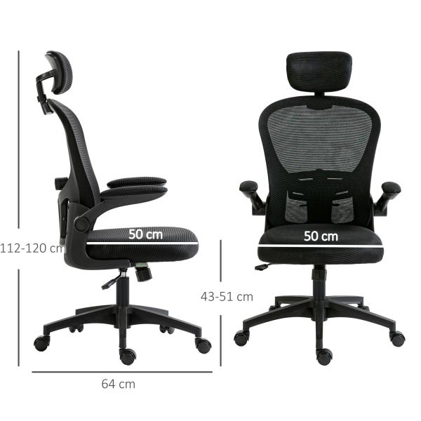 Cadeira de Escritório Basculante com Encosto Alto Apoio para a Cabeça Ajustável e Suporte Lombar 62x64x112 - 120 cm Preto
