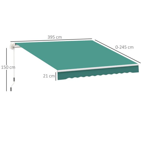 Toldo Manual 395x245 cm Toldo de Varanda Pátio com Manivela de Alumínio e Tecido de Poliéster 280 g/m² Verde