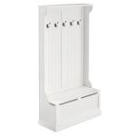 Móvel Cabide de Entrada com Banco Armário de Entrada com Cabide 5 Ganchos e Espaço de Armazenamento 96x34x179,7cm Marfim