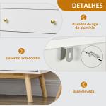 Aparador de Sala de Estar com 2 Portas de Vidro 3 Gavetas e Pés de Madeira de Borracha 160x40x80 cm Branco e Madeira