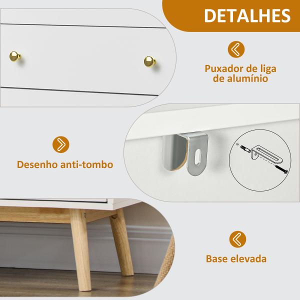 Aparador de Sala de Estar com 2 Portas de Vidro 3 Gavetas e Pés de Madeira de Borracha 160x40x80 cm Branco e Madeira