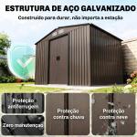 Abrigo de Jardim 277x195x192 cm Metálico para Armazenamento de Ferramentas com Base de Reforço Incluída Madeira