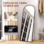 Espelho de Pé Espelho de Corpo Inteiro 60x165 cm com Estrutura de Liga de Alumínio e Suporte para Sala Quarto Preto