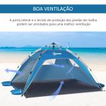Tenda de Praia Dobrável Tenda de Praia Pop - up 1 - 2 Pessoas com 2 Portas 2 Janelas e Bolsa de Transporte 220x173x120 cm Azul