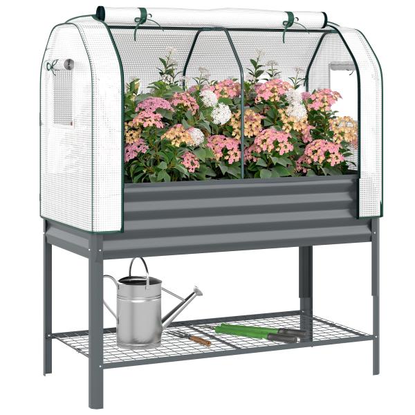 Mesa de Cultivo com Cobertura de Estufa e Prateleira Inferior 120x55x140 cm Cinzento Escuro