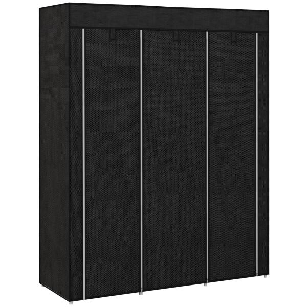 Roupeiro de Tecido Dobrável com 8 Prateleiras de Armazenamento e 2 Barras de Pendurar 125x43x162,5 cm Preto