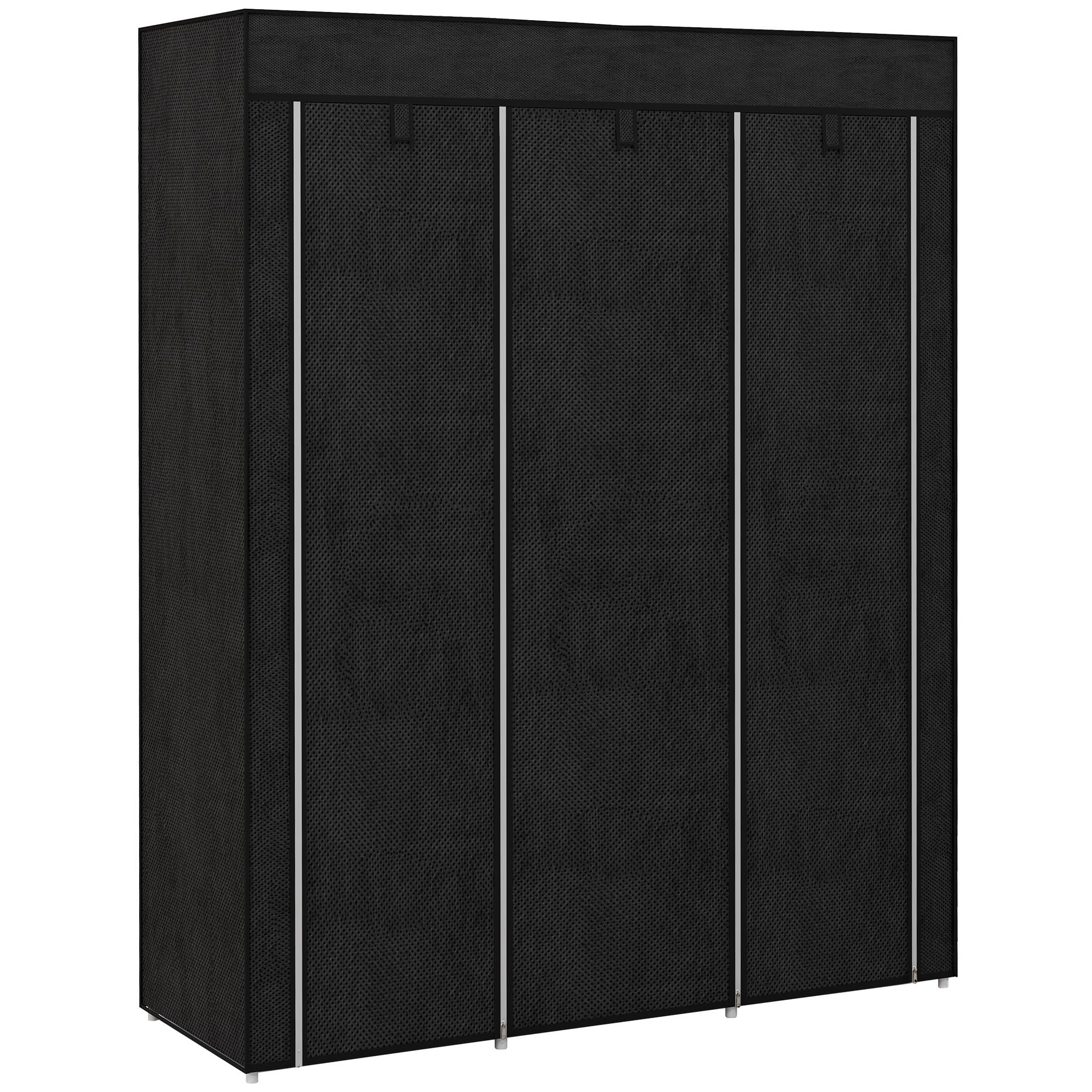 Roupeiro de Tecido Dobrável com 8 Prateleiras de Armazenamento e 2 Barras de Pendurar 125x43x162,5 cm Preto