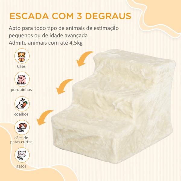 Escada para Cães de 3 Degraus com Capa Removível e Lavável Rampa para Cães para Cama Sofá 46x35x35 cm Bege