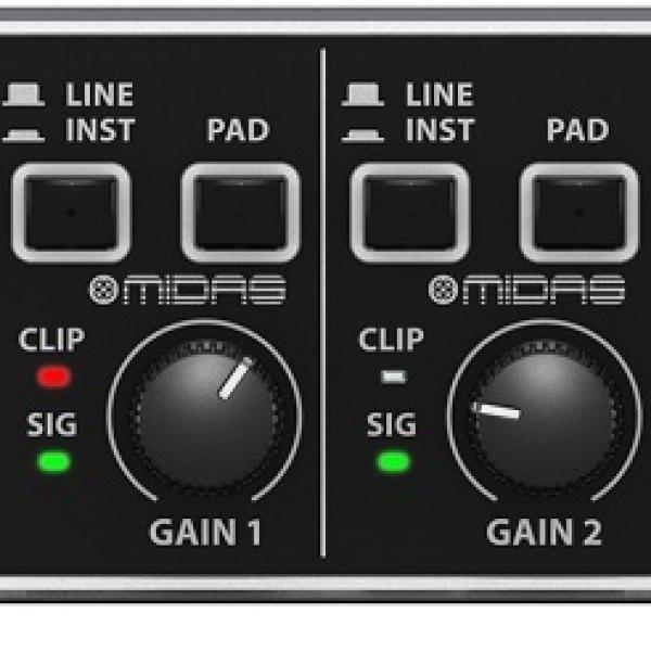 Interface Áudio 2x4 USB c/ Pré - Amplificadores de Microfone Midas - BEHRINGER