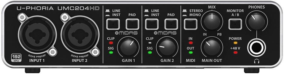 Interface Áudio 2x4 USB c/ Pré - Amplificadores de Microfone Midas - BEHRINGER