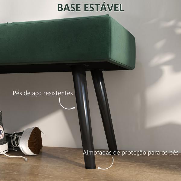 Banco de Pé de Cama Multifuncional e Moderno Banco de Dormitório com Pés de Aço e Assento Acolchoado 100x36x45 cm Verde