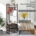 Suporte para Cabides com 3 Gavetas de Tecido Barra para Pendurar e Prateleira para Entrada Quarto 58,5x30x178 cm Castanho Rústico