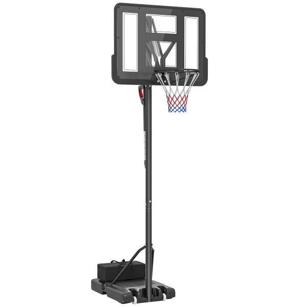 Tabela de Basquetebol de Exterior com Altura Ajustável Suporte Rodas Base Recarregável e Bolsa de Peso 90x60x305 cm Preto