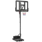 Tabela de Basquetebol de Exterior com Altura Ajustável Suporte Rodas Base Recarregável e Bolsa de Peso 90x60x305 cm Preto