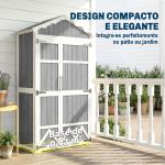 Armário de Jardim de Madeira 105x55x179 cm Abrigo de Exterior com Portas 4 Prateleiras Extraíveis Teto Metal Galvanizado Cinza