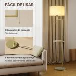 Candeeiro de Pé com Mesa Auxiliar Lâmpada E27 Máx. 40W Ecrã de Linho Interruptor de Corrente e Carregador USB Ø40x170 cm Dourado