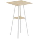 Mesa Alta de Cozinha Quadrada com Prateleira Mesa Alta de Bar para 2 Pessoas Pernas de Metal 55x55x95 cm Madeira e Branco