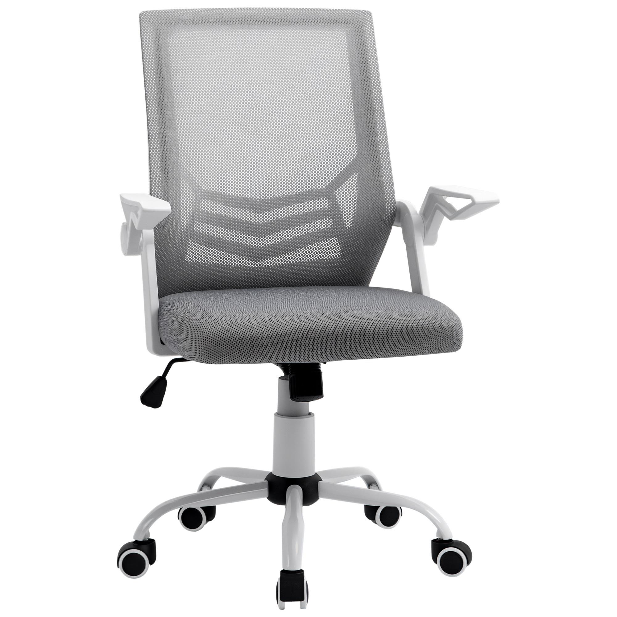 Cadeira de Escritório Ergonômica Giratória com Altura Ajustável Apoio para os Braços Dobrável Suporte Lombar e Encosto Transpirável 62,5x55x94 - 104 cm Cinza