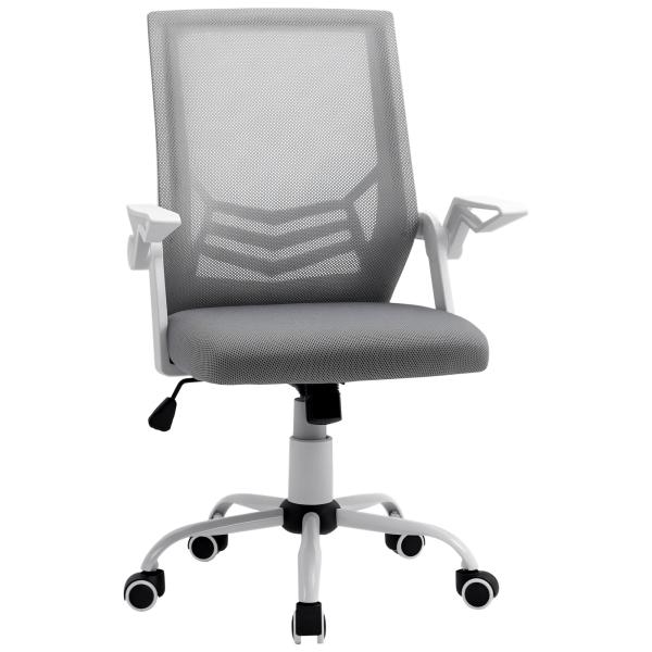 Cadeira de Escritório Ergonômica Giratória com Altura Ajustável Apoio para os Braços Dobrável Suporte Lombar e Encosto Transpirável 62,5x55x94 - 104 cm Cinza