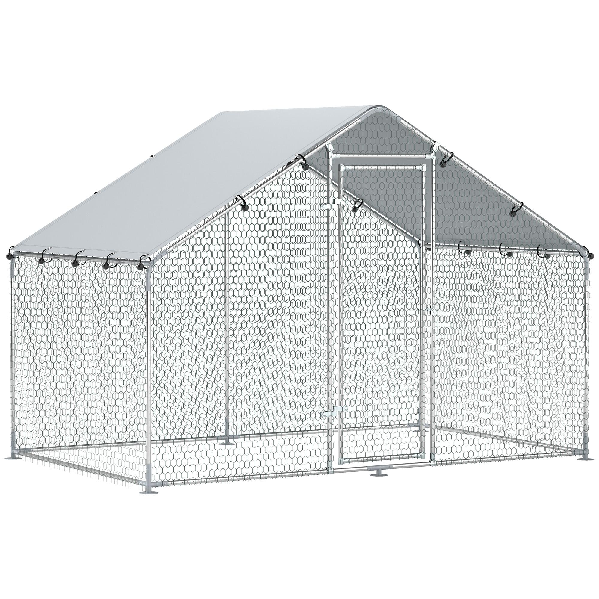 Galinheiro para Exterior 3x1,7x1,9 cm Galinheiro de Aço Galvanizado com Cobertura Anti UV para 5 - 8 Galinhas Prata