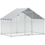Galinheiro para Exterior 3x1,7x1,9 cm Galinheiro de Aço Galvanizado com Cobertura Anti UV para 5 - 8 Galinhas Prata