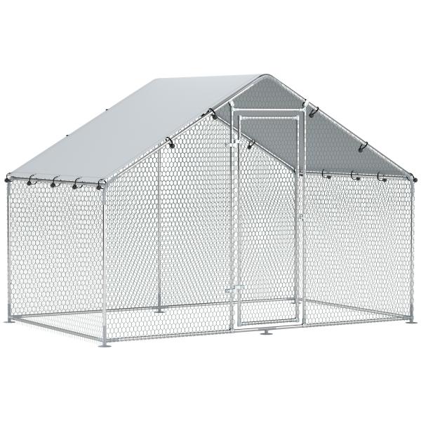 Galinheiro para Exterior 3x1,7x1,9 cm Galinheiro de Aço Galvanizado com Cobertura Anti UV para 5 - 8 Galinhas Prata