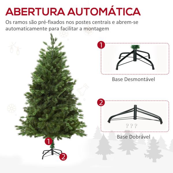 Árvore Artificial de Natal 150cm com Base Dobrável 440 Galhos PE Tridente e PVC Individual Árvore de Natal Decorativa Exterior Interior Ø75x150cm Verde