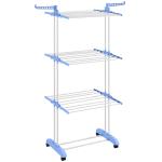 Estendal Dobrável para Roupa com Rodas Estendal Vertical de Aço com 3 Níveis Laterais Dobráveis 73x64x177cm Azul e Branco