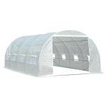 Estufa Tipo Túnel 595x300x200 cm com 8 Janelas e Cobertura de Polietileno para Cultivo de Plantas Estrutura de Aço 24mm para Jardim Branco