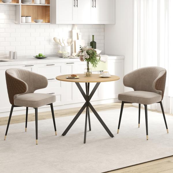 Mesa de Jantar Redonda para 2 - 4 Pessoas com Pernas Cruzadas em Aço Ø80x75 cm, Carvalho Branco
