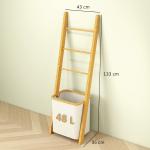 Estante para Casa de Banho de Bambu com 3 Barras e Cesto para Roupa Suja Removível de 48 L 43x35x133 cm Creme e Madeira