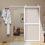 Ferragem para Porta de Correr Kit de Acessórios para Porta Corredeira com 2 Trilhos de Aço de Carbono 200x40x0,6 cm Branco