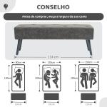 Banco de Pé de Cama Multifuncional Clássico Banco Dormitório com Pés de Madeira e Assento Acolchoado 114x38x42 cm Cinza