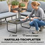 Conjunto de Jardim de 4 Peças Móveis de Exterior com 2 Sofás de 2 Lugares 2 Mesas de Vidro Almofadas Capas Removíveis Cinzento