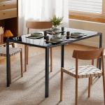 Mesa de Refeição de Vidro Mesa Retangular para 6 Pessoas com Pés de Metal 140x80x75 cm Preto